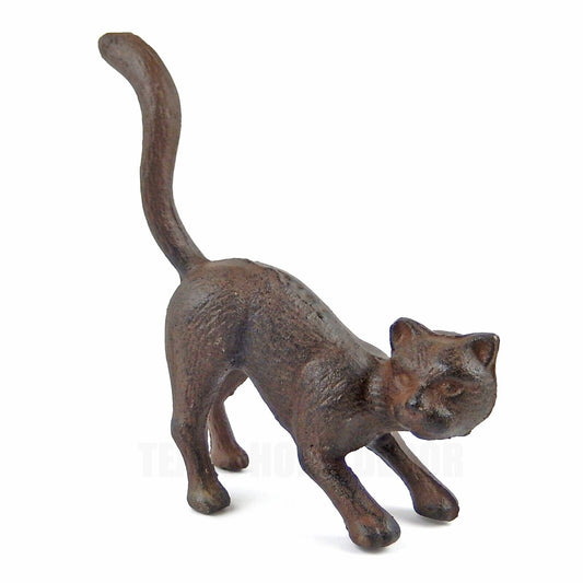 Cast Iron Playful Cat Figurine Statue Heavy Duty Rustic Antique Style Brown