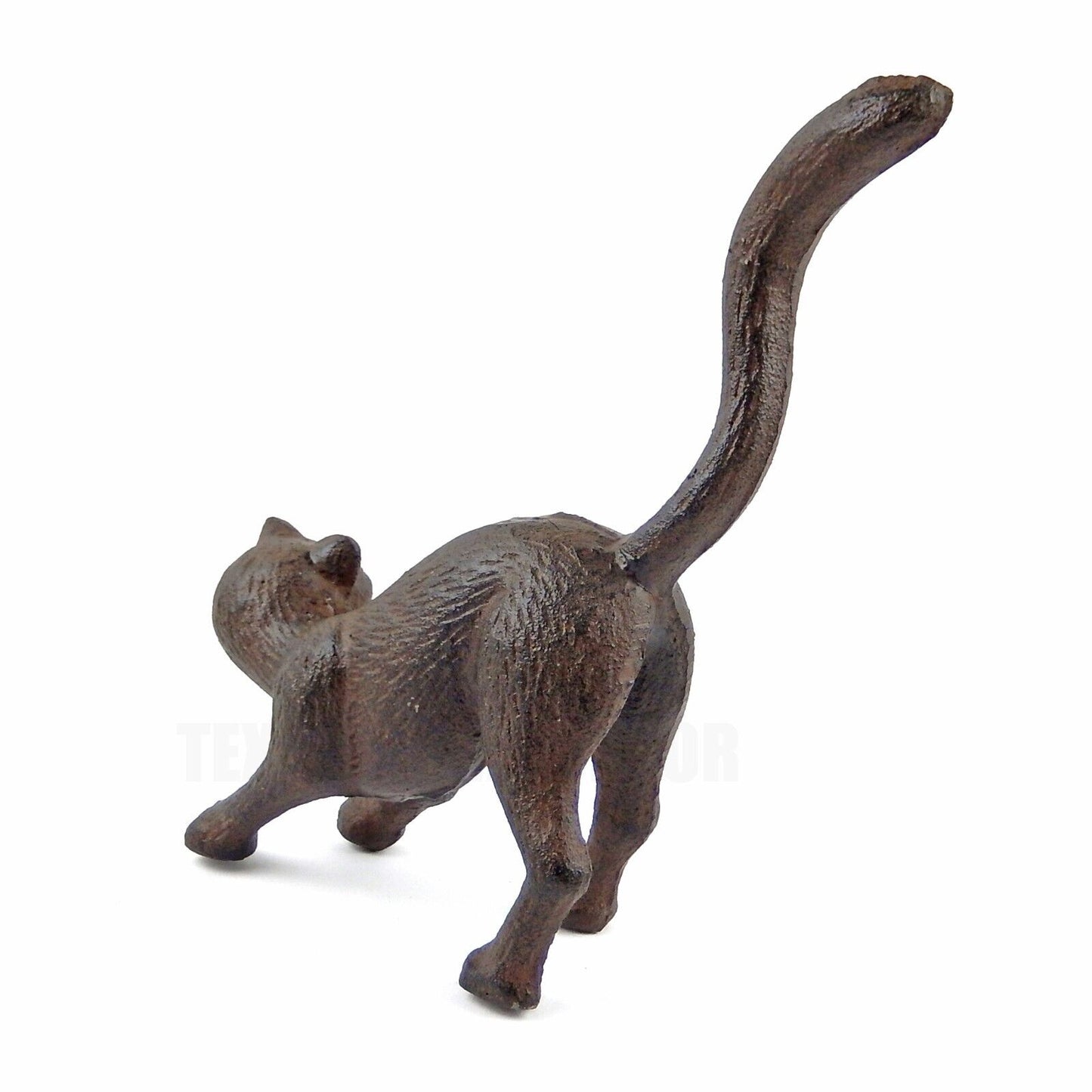 Cast Iron Playful Cat Figurine Statue Heavy Duty Rustic Antique Style Brown