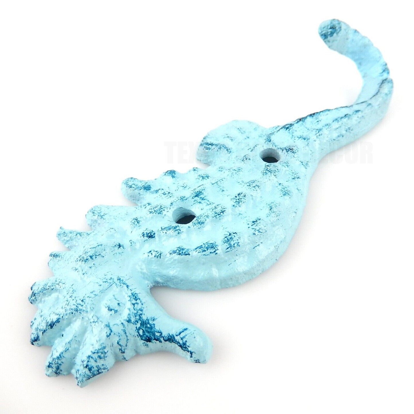 Cast Iron Seahorse Wall Hook Coat Towel Key Hanger Nautical Light and Dark Blue