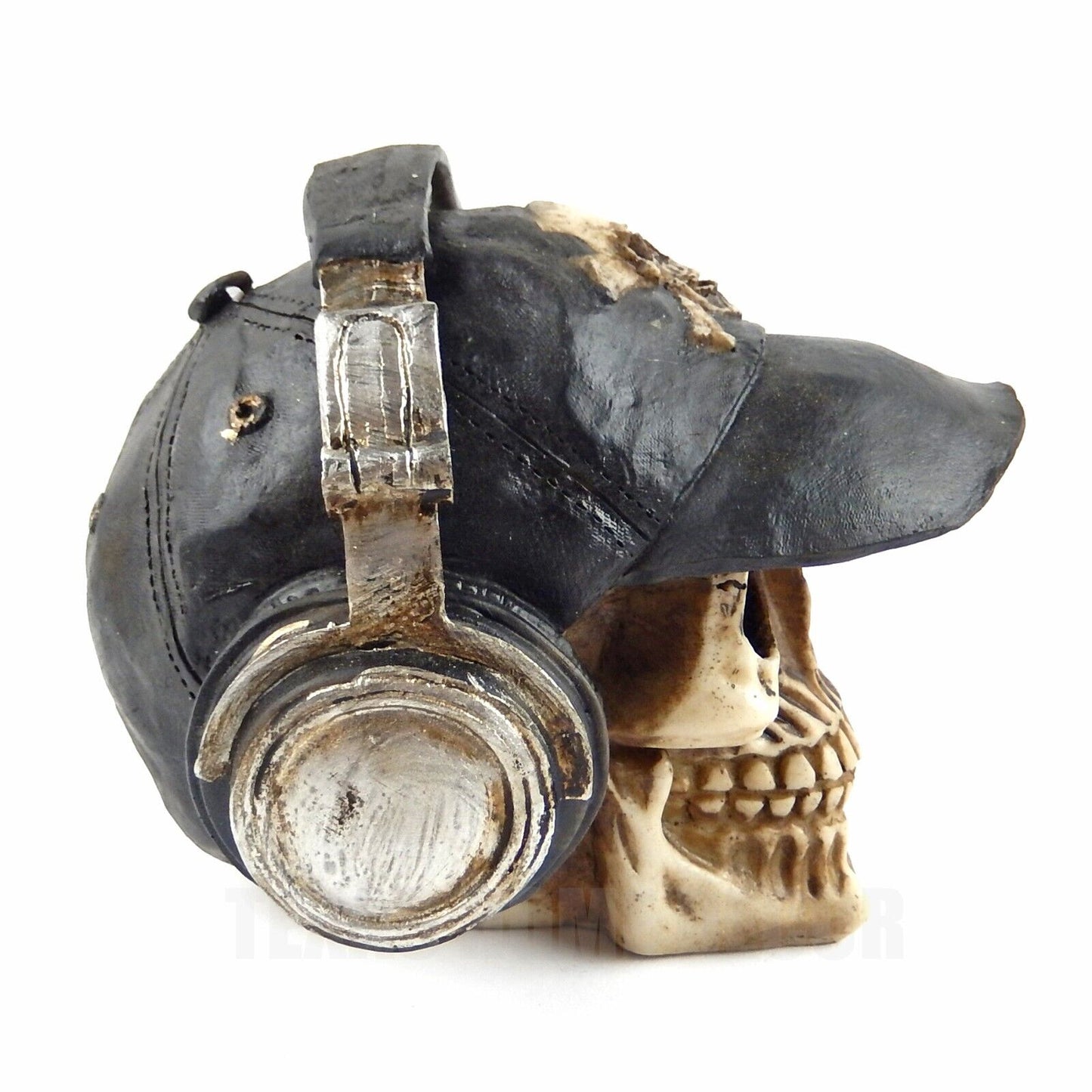 Human Skull With Headphones Baseball Cap Statue Figurine Gothic Music Room Decor