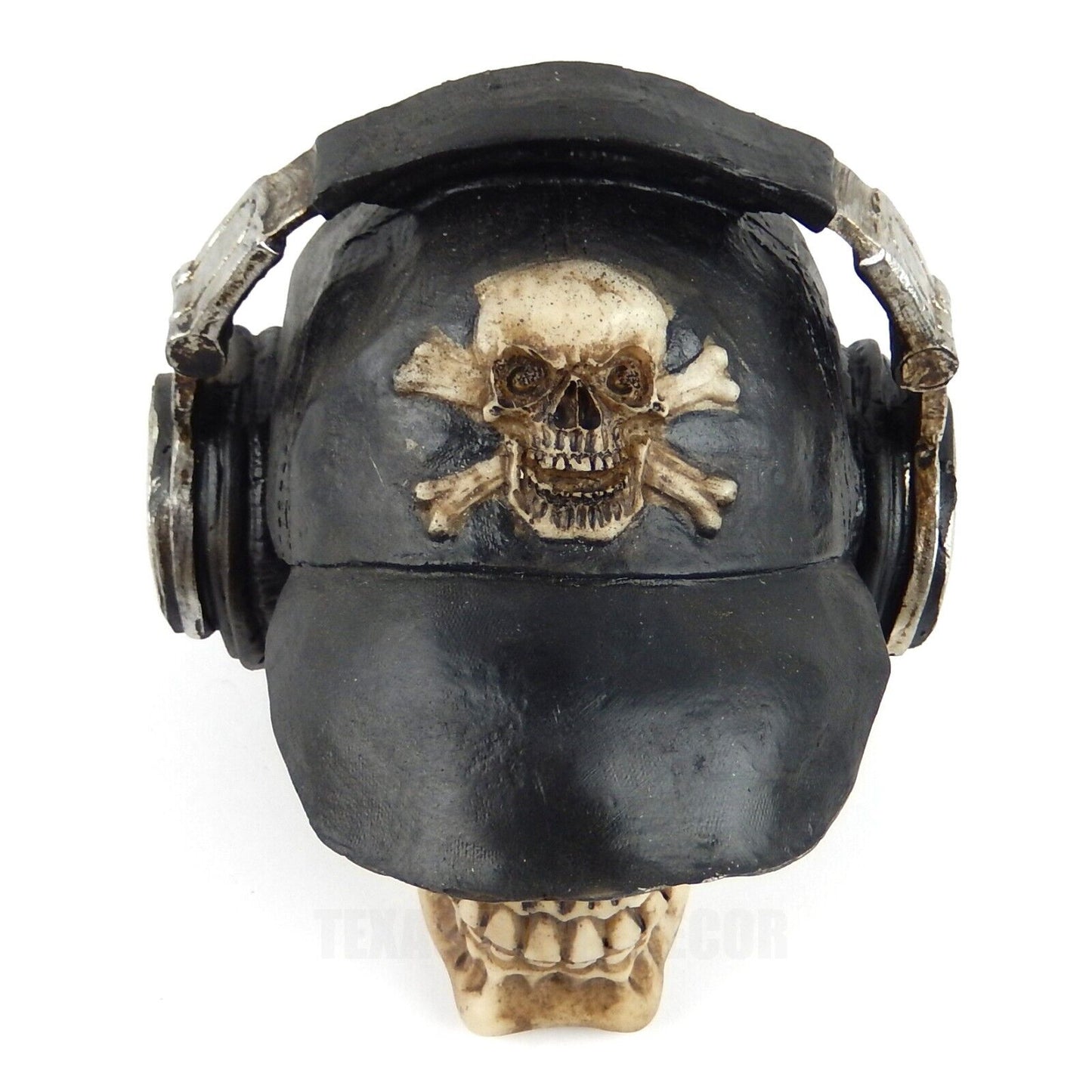 Human Skull With Headphones Baseball Cap Statue Figurine Gothic Music Room Decor
