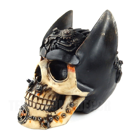 Steampunk Human Skull Batman Ears Gearhead Figurine Statue Cyborg Clockwork Art