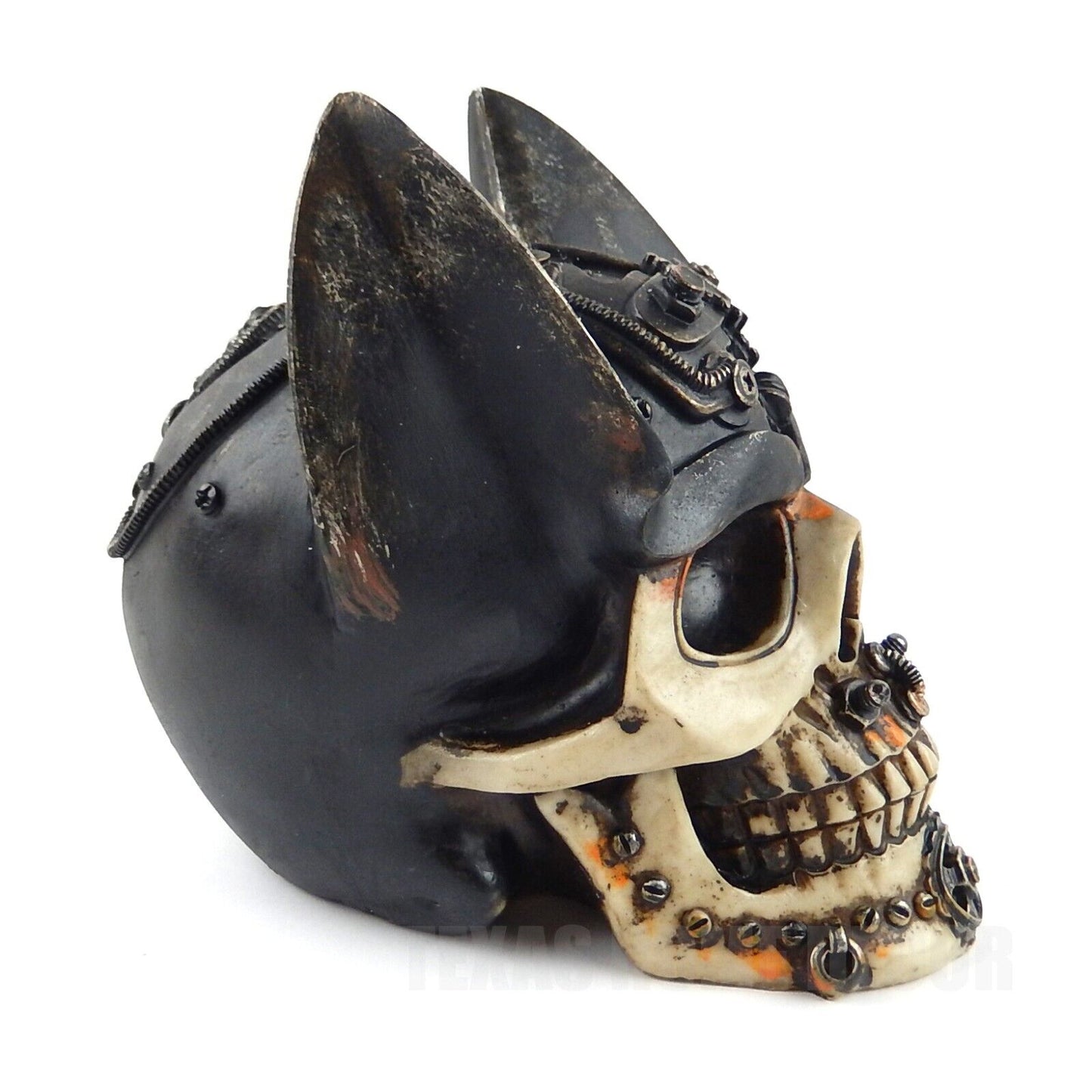 Steampunk Human Skull Batman Ears Gearhead Figurine Statue Cyborg Clockwork Art