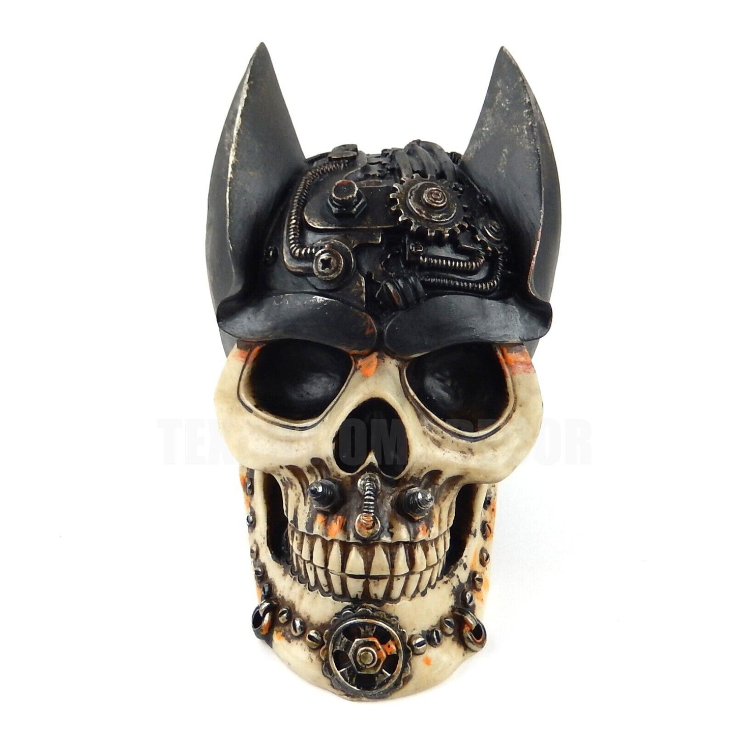 Steampunk Human Skull Batman Ears Gearhead Figurine Statue Cyborg Clockwork Art