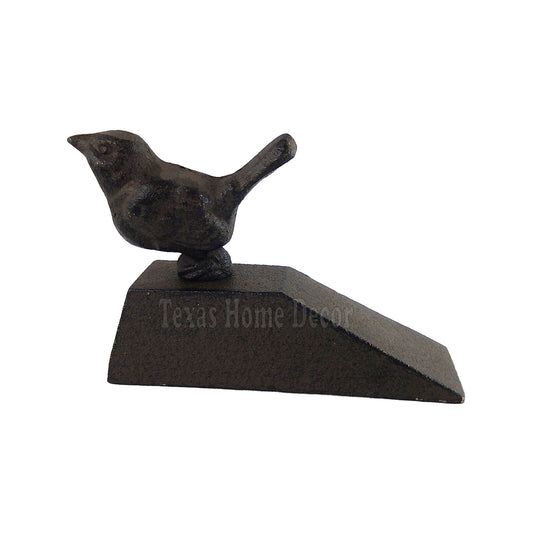 Bird Doorstop Cast Iron Angled Metal Base Antiqued Rustic Brown Finish Decor