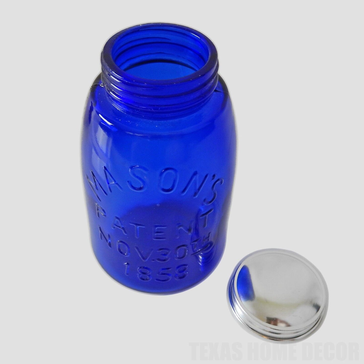 Blue Depression Style Glass Mason Jar Vintage Style Kitchen Canister 5.5" Tall