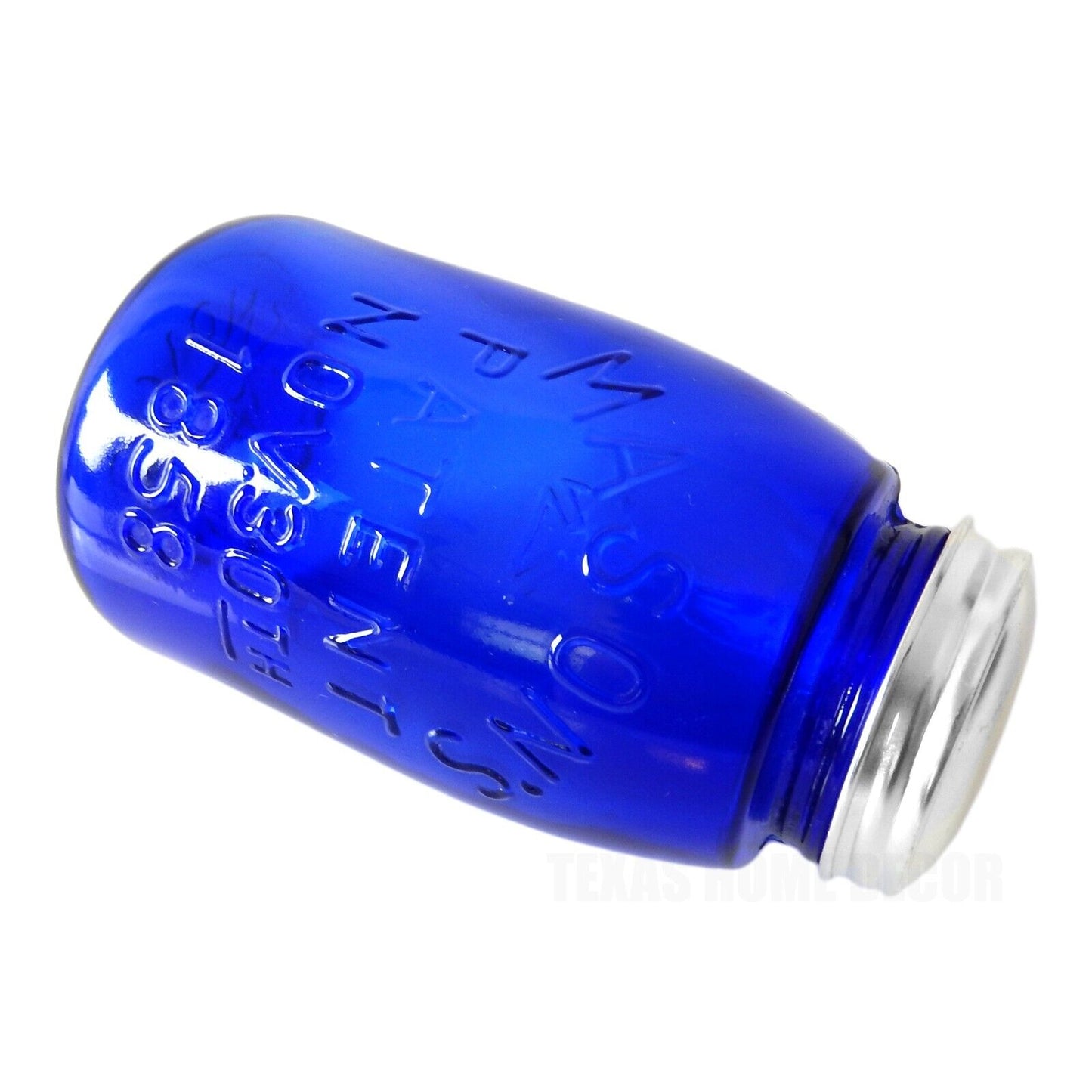 Blue Depression Style Glass Mason Jar Vintage Style Kitchen Canister 5.5" Tall