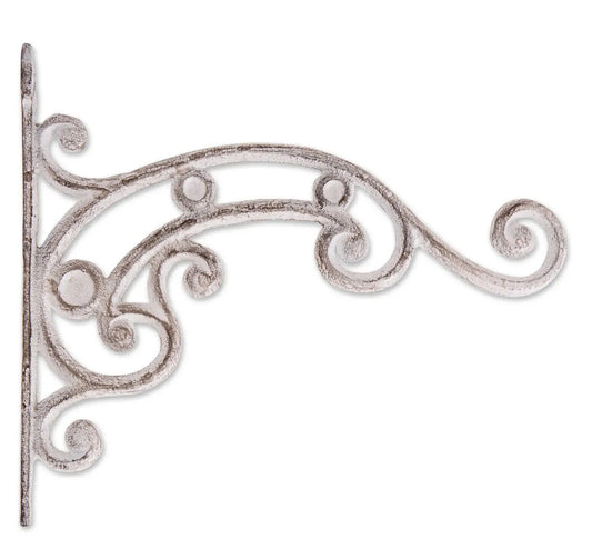 Set of 4 White Plant Hangers Basket Hook Cast Iron Distressed Rustic Scrolls