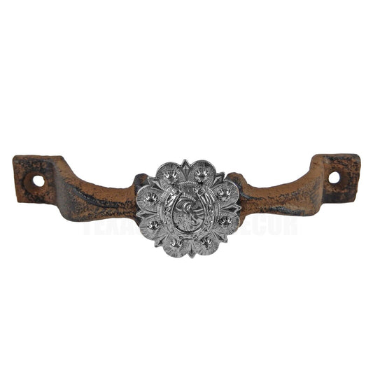 Rustic Cast Iron Silver Horseshoe Handle Cabinet Drawer Door Pull Floral Concho