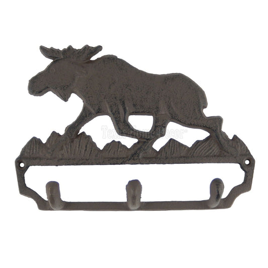 Moose Key Rack Cast Iron Coat Towel Hanger Rustic Brown Wall Mounted