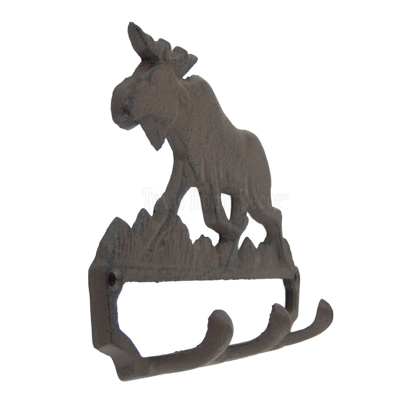 Moose Key Rack Cast Iron Coat Towel Hanger Rustic Brown Wall Mounted