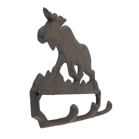 Moose Key Rack Cast Iron Coat Towel Hanger Rustic Brown Wall Mounted
