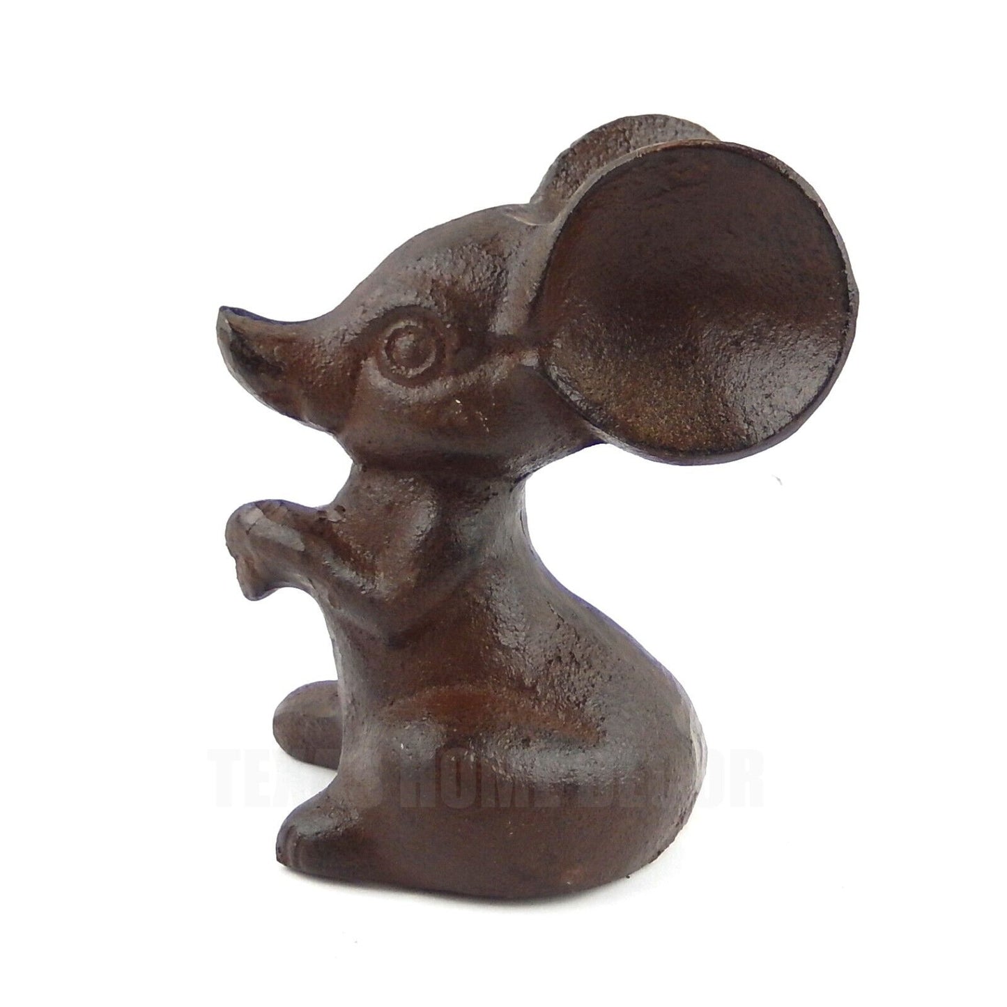 Big Ears Mouse Rodent Figurine Statue Rustic Brown Cast Iron 4 3/4" Tall