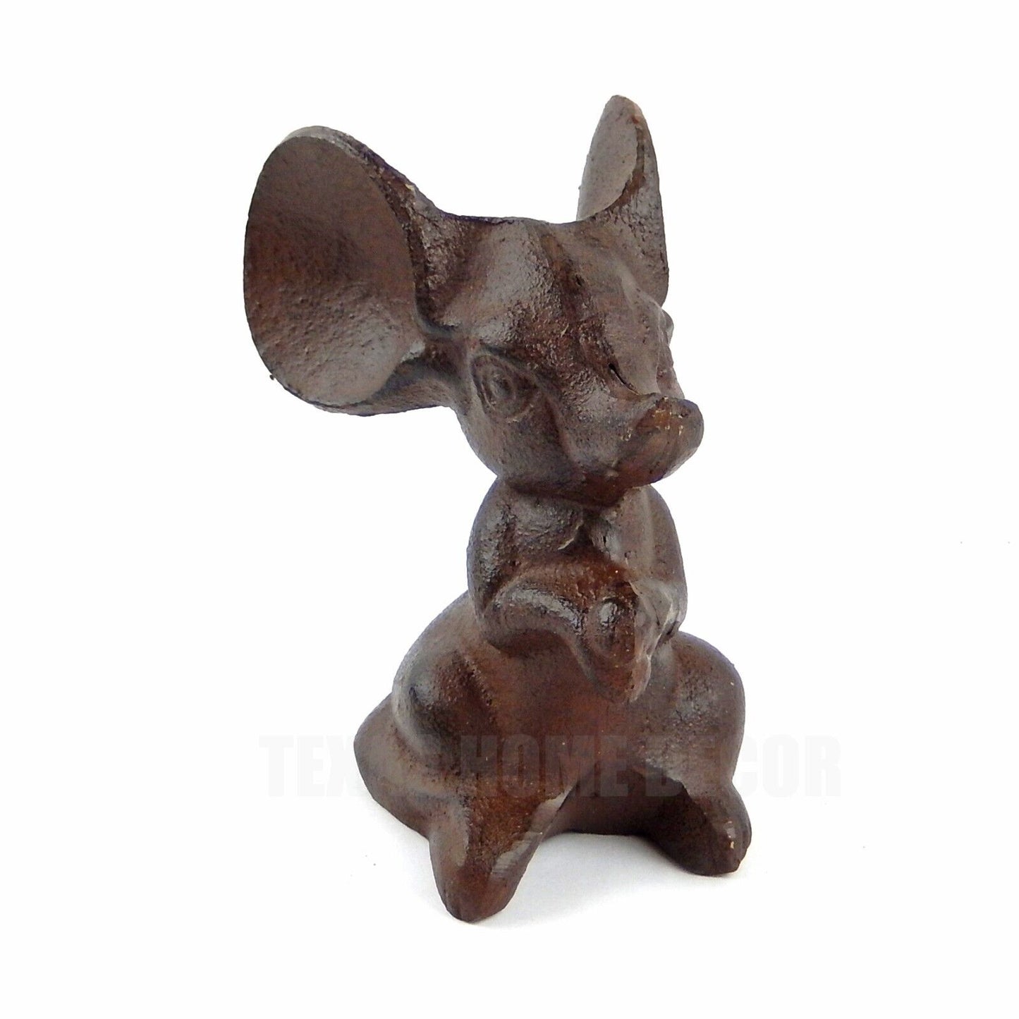Big Ears Mouse Rodent Figurine Statue Rustic Brown Cast Iron 4 3/4" Tall