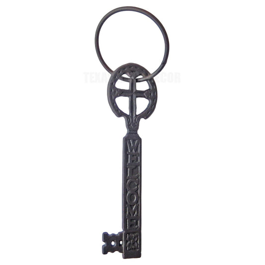 Cast Iron Celtic Skeleton Cross Key On Ring Gothic Medieval Dark Brown 10.5 inch