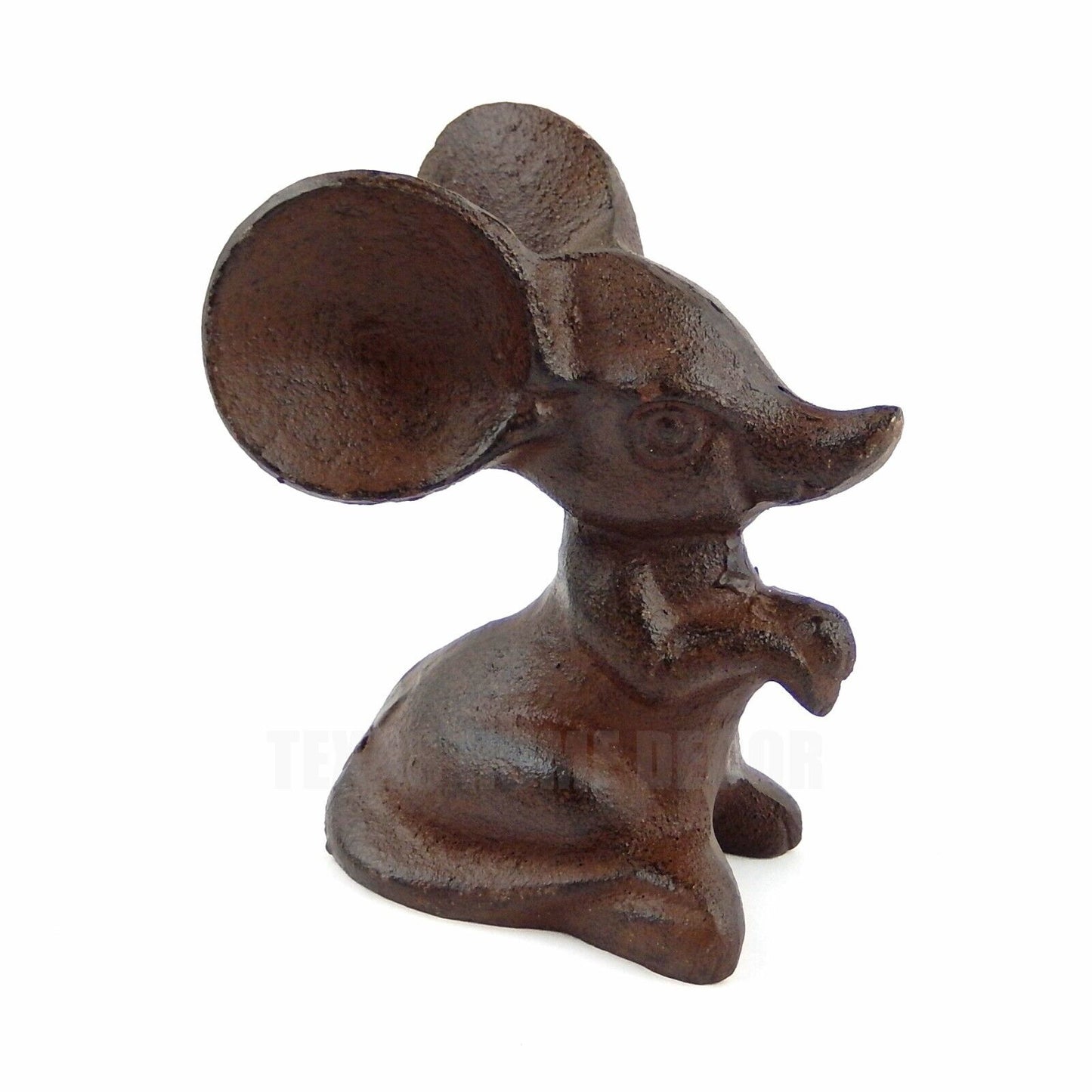 Big Ears Mouse Rodent Figurine Statue Rustic Brown Cast Iron 4 3/4" Tall