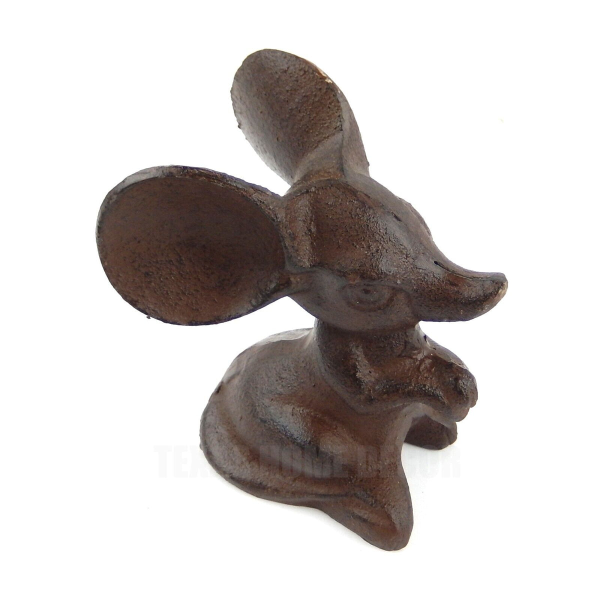 Big Ears Mouse Rodent Figurine Statue Rustic Brown Cast Iron 4 3/4" Tall
