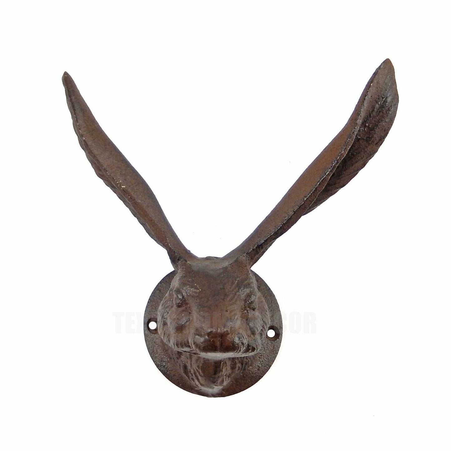 Large Rabbit Bunny Ears Wall Hook Cast Iron Hare Towel Coat Hanger Rustic Brown