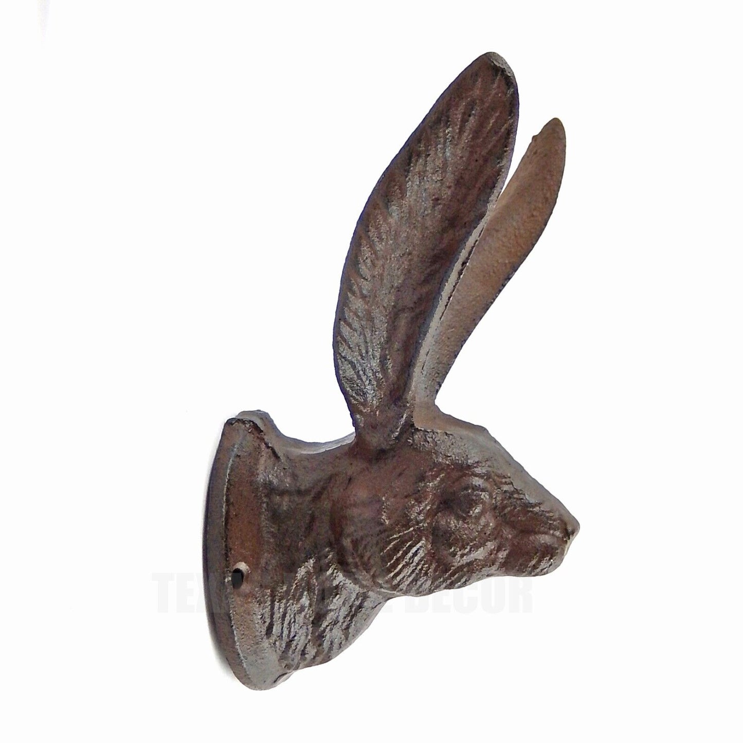 Large Rabbit Bunny Ears Wall Hook Cast Iron Hare Towel Coat Hanger Rustic Brown