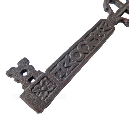 Cast Iron Celtic Skeleton Cross Key On Ring Gothic Medieval Dark Brown 10.5 inch
