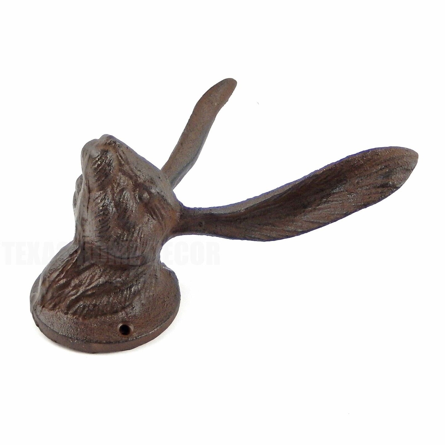Large Rabbit Bunny Ears Wall Hook Cast Iron Hare Towel Coat Hanger Rustic Brown