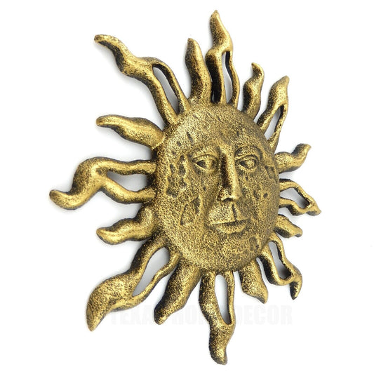 Cast Iron Sun Face Rays Wall Decor Heavy Duty Rustic Antique Gold Patina