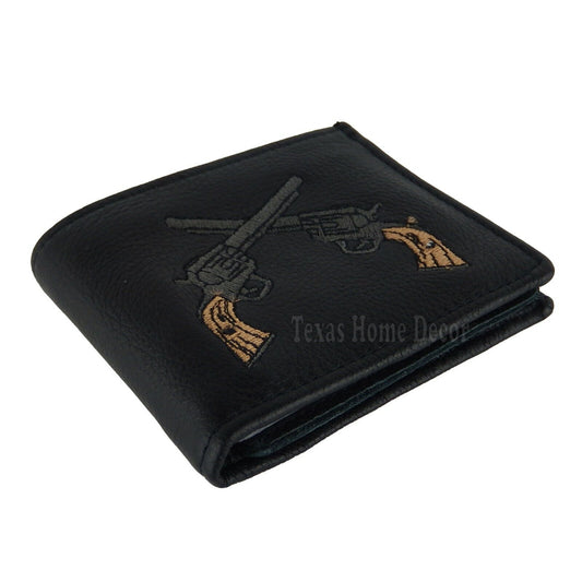 Crossed Guns Men's Wallet Bi-Fold Genuine Leather Black Made in USA