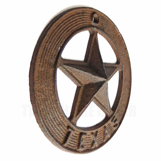 Cast Iron Texas Barn Star With Circle Heavy Duty Rustic Western Wall Decor 7.5"