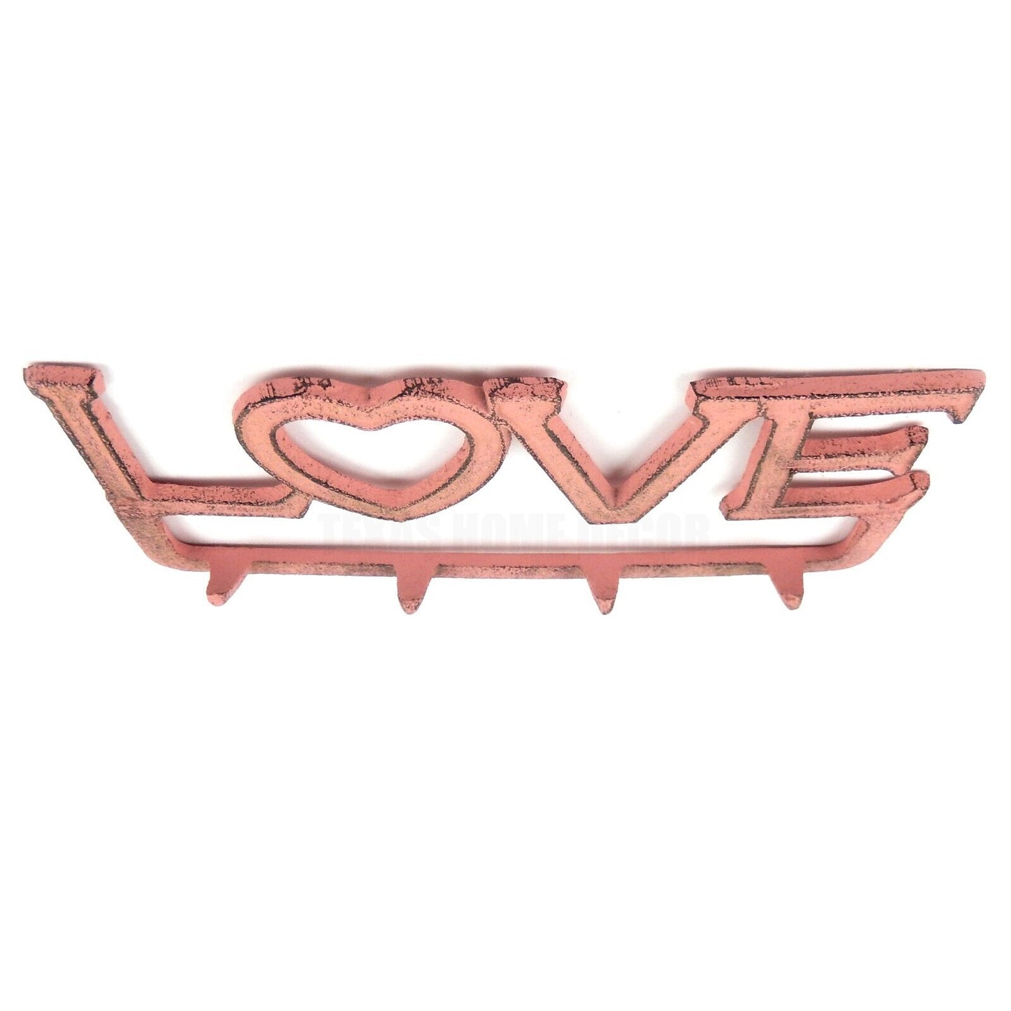 Cast Iron Love Heart Wall Hook Rack Key Towel Coat Hanger Rustic Peach Finish