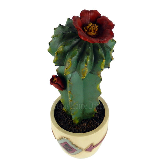 Potted Moon Cactus Figurine Flowers Southwestern Aztec Style Hand Painted 9"