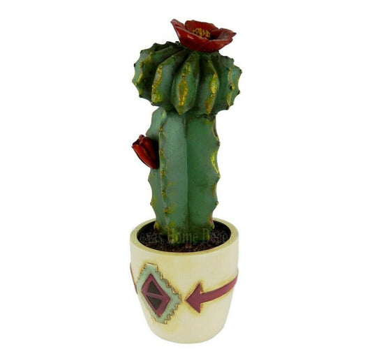Potted Moon Cactus Figurine Flowers Southwestern Aztec Style Hand Painted 9"