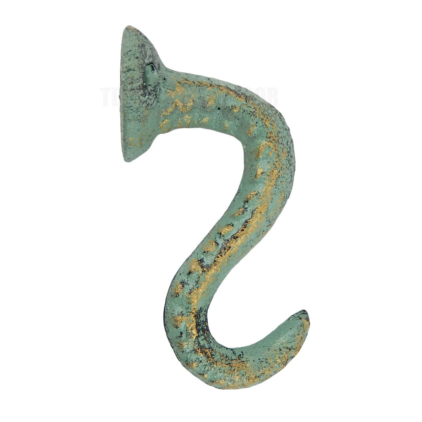 Octopus Tentacle Wall Hook Cast Iron Coat Towel Hanger Green Gold Nautical Beach