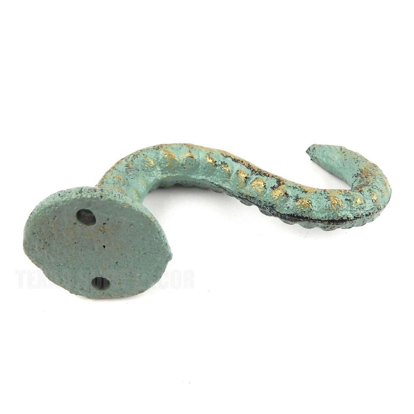 Octopus Tentacle Wall Hook Cast Iron Coat Towel Hanger Green Gold Nautical Beach