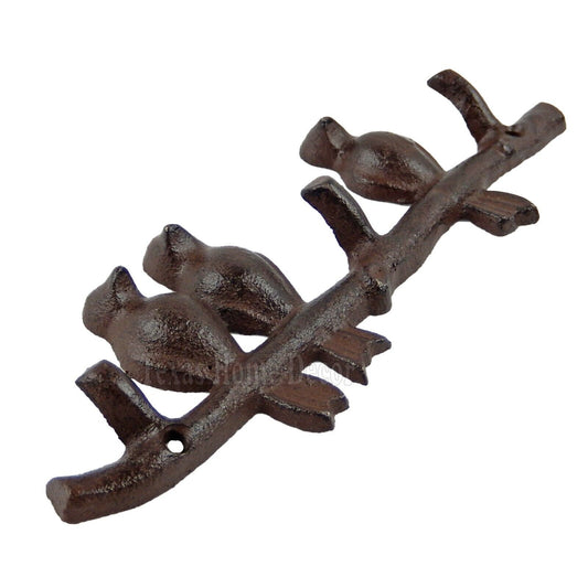 Perched Birds On Branch Coat Rack Cast Iron Wall Mounted Key Hook Towel Hanger