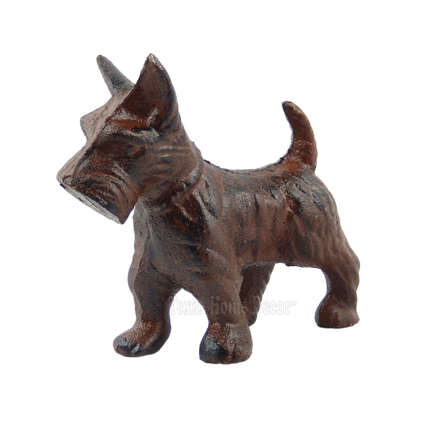 Scottie Dog Figurine Statue Cast Iron Rustic Brown Finish Paper Weight 4" Tall