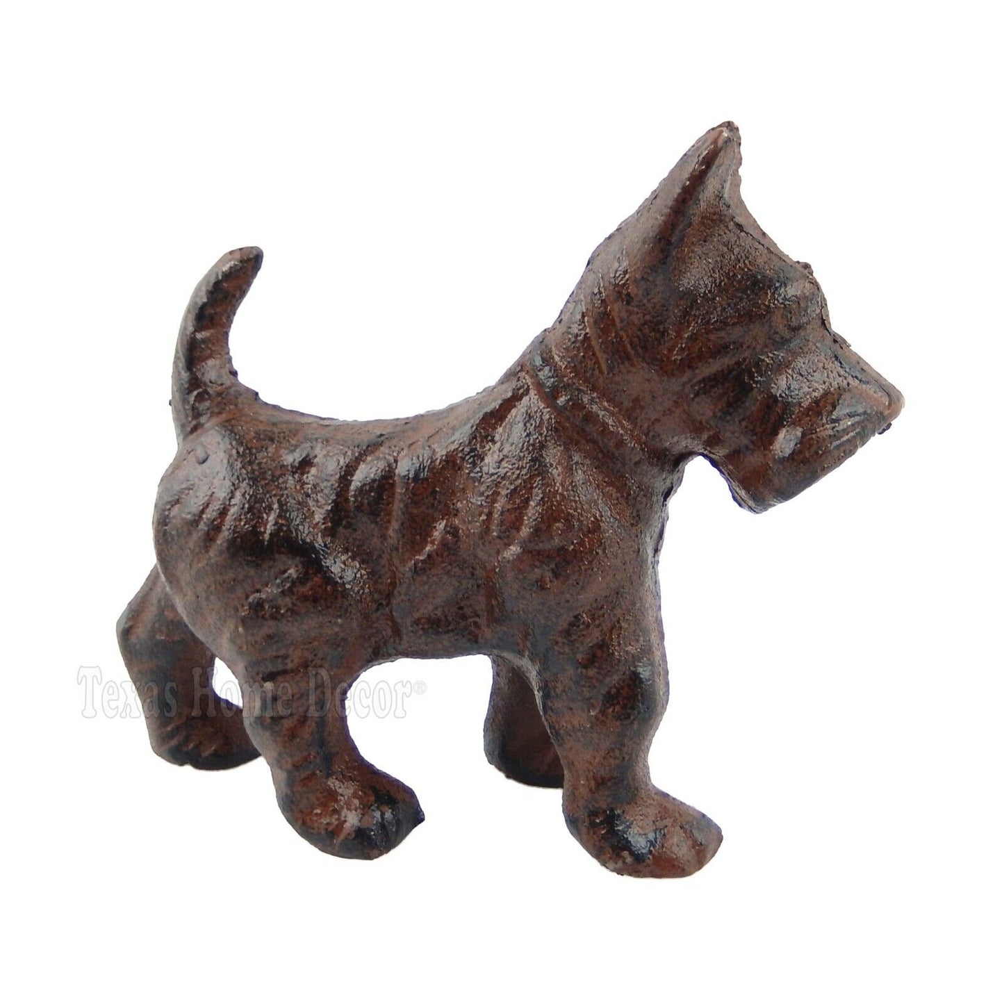 Scottie Dog Figurine Statue Cast Iron Rustic Brown Finish Paper Weight 4" Tall