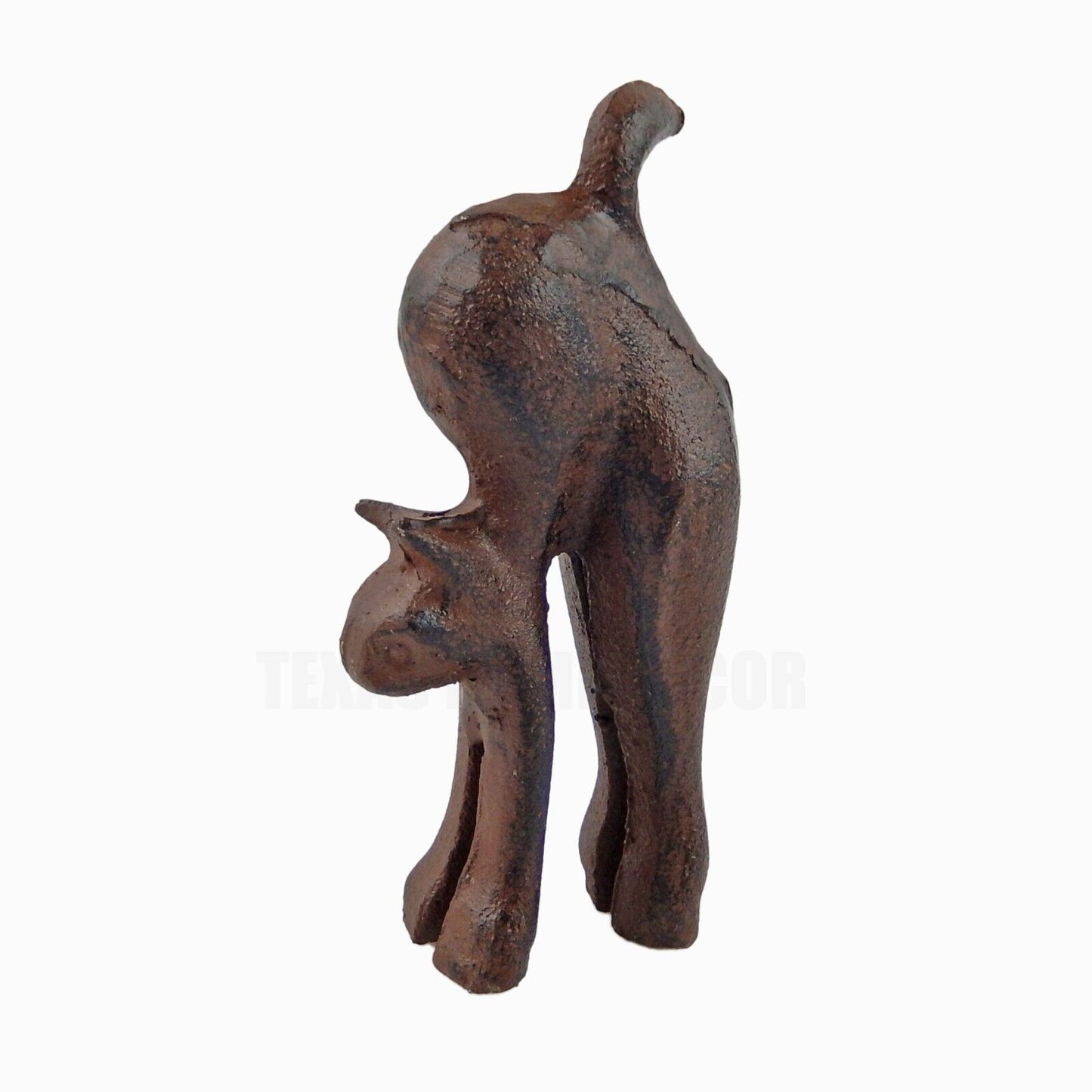 Small Cast Iron Cat Arching Back Figurine Table Top Shelf Decor Rustic Brown
