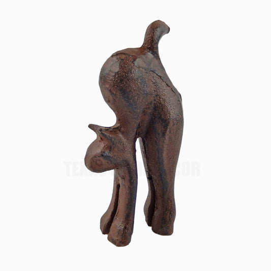 Small Cast Iron Cat Arching Back Figurine Table Top Shelf Decor Rustic Brown