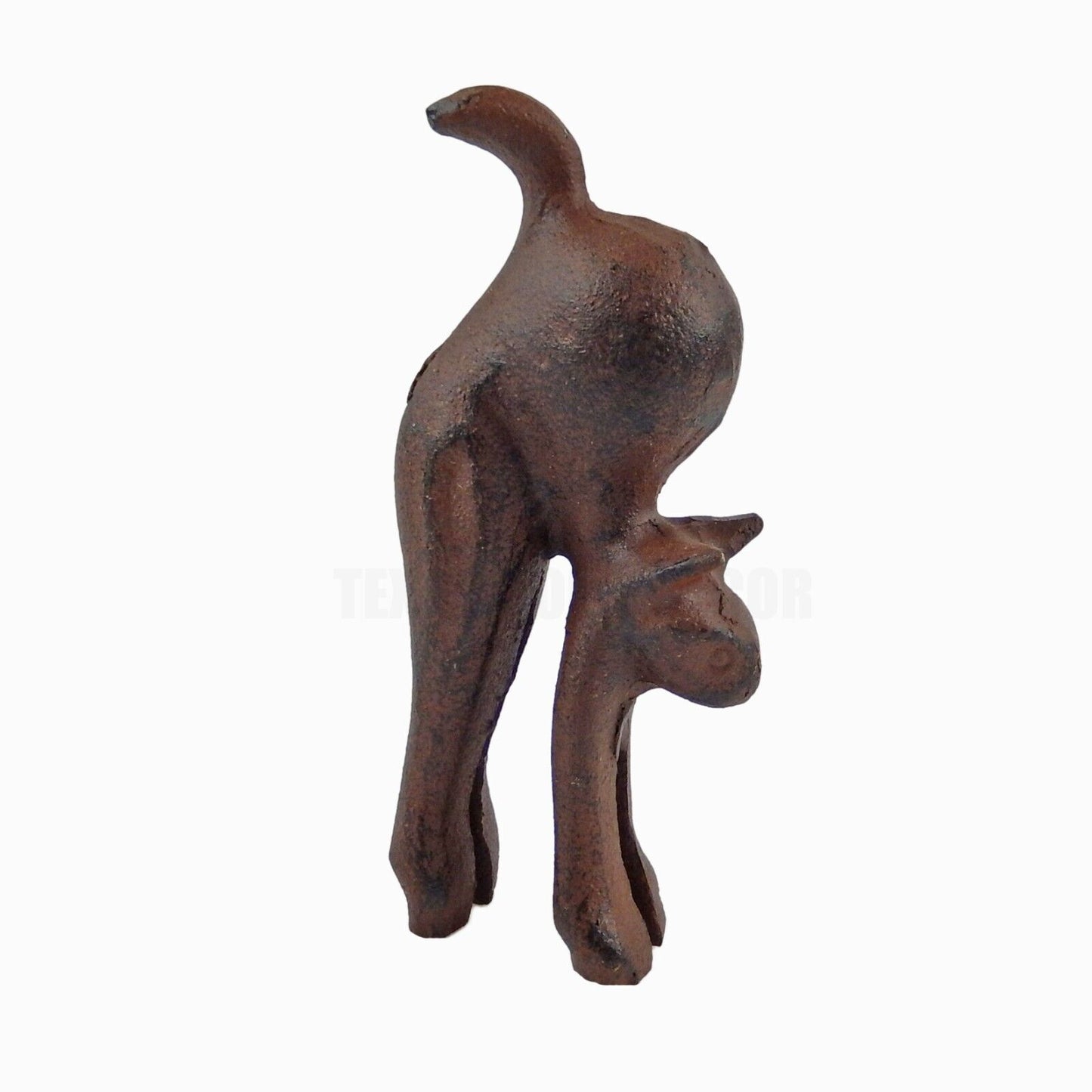 Small Cast Iron Cat Arching Back Figurine Table Top Shelf Decor Rustic Brown