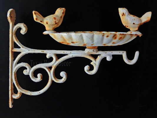 Shabby White Bird Feeder Plant Hanger Hook Cast Iron Outdoor Wall Bracket
