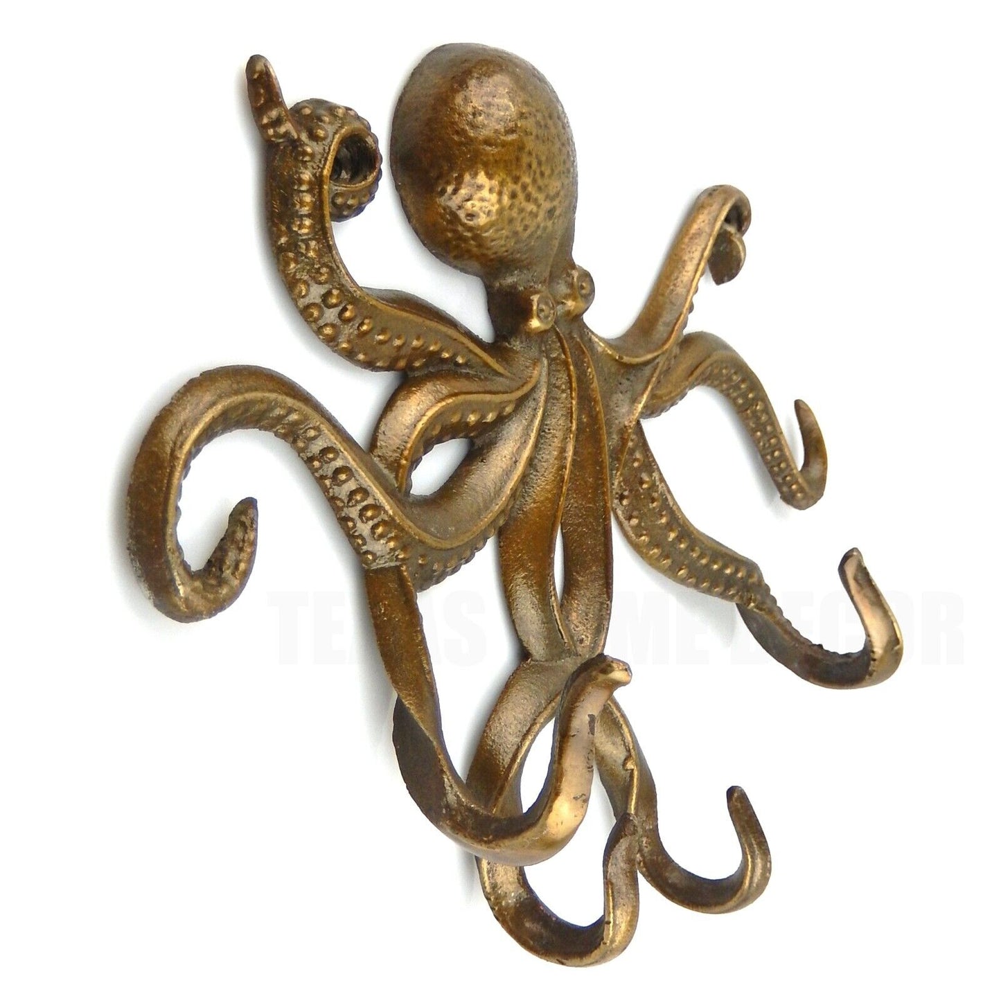 Metal Octopus Tentacles Wall Hook Key Towel Coat Hanger Rack Antique Brass Look