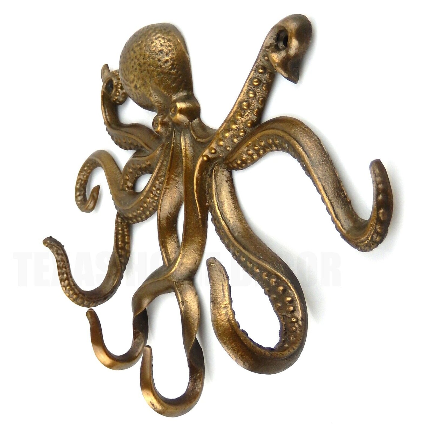 Metal Octopus Tentacles Wall Hook Key Towel Coat Hanger Rack Antique Brass Look