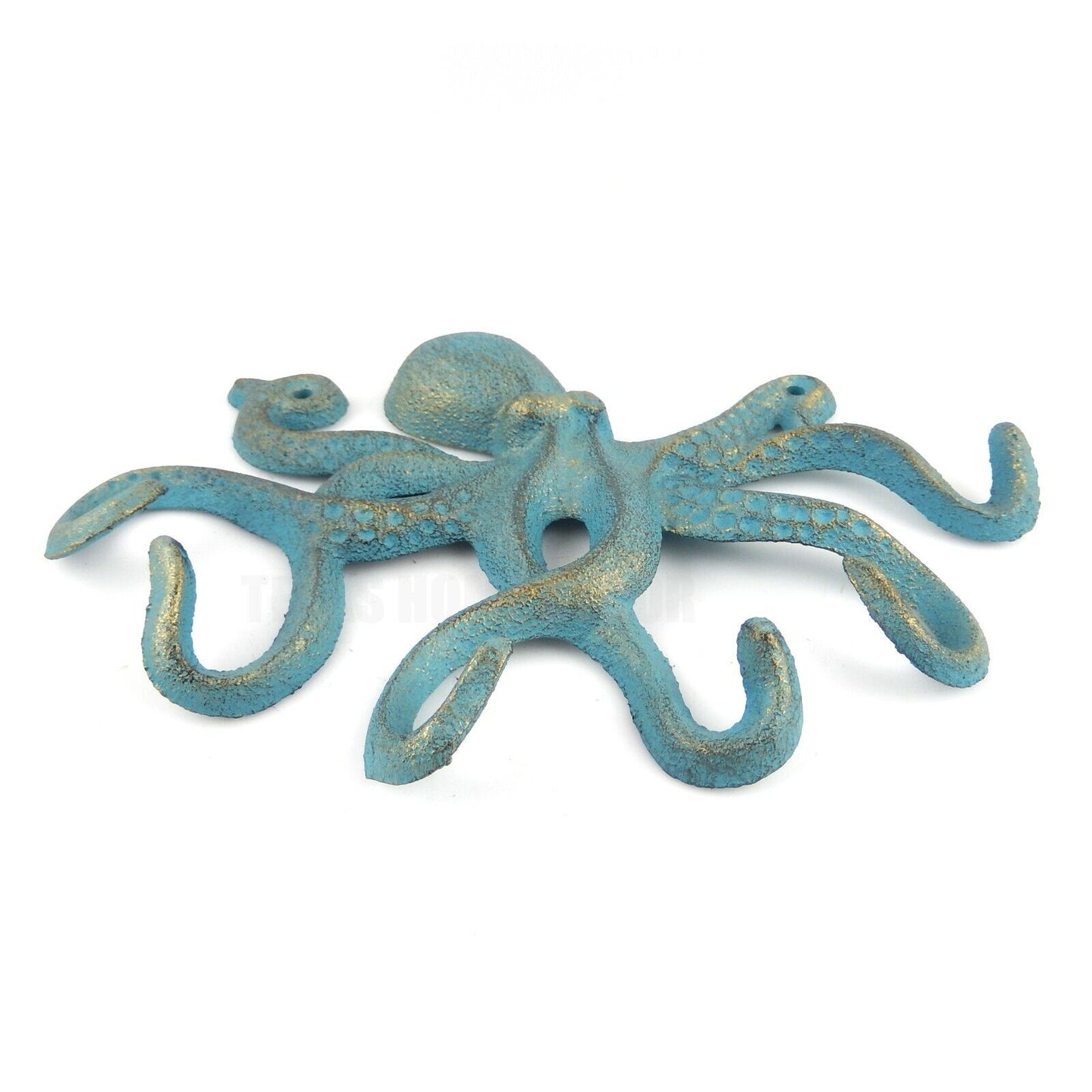 Octopus Wall Hooks Coat Hanger Key Rack Coastal Beach Green Verdigris Cast Iron