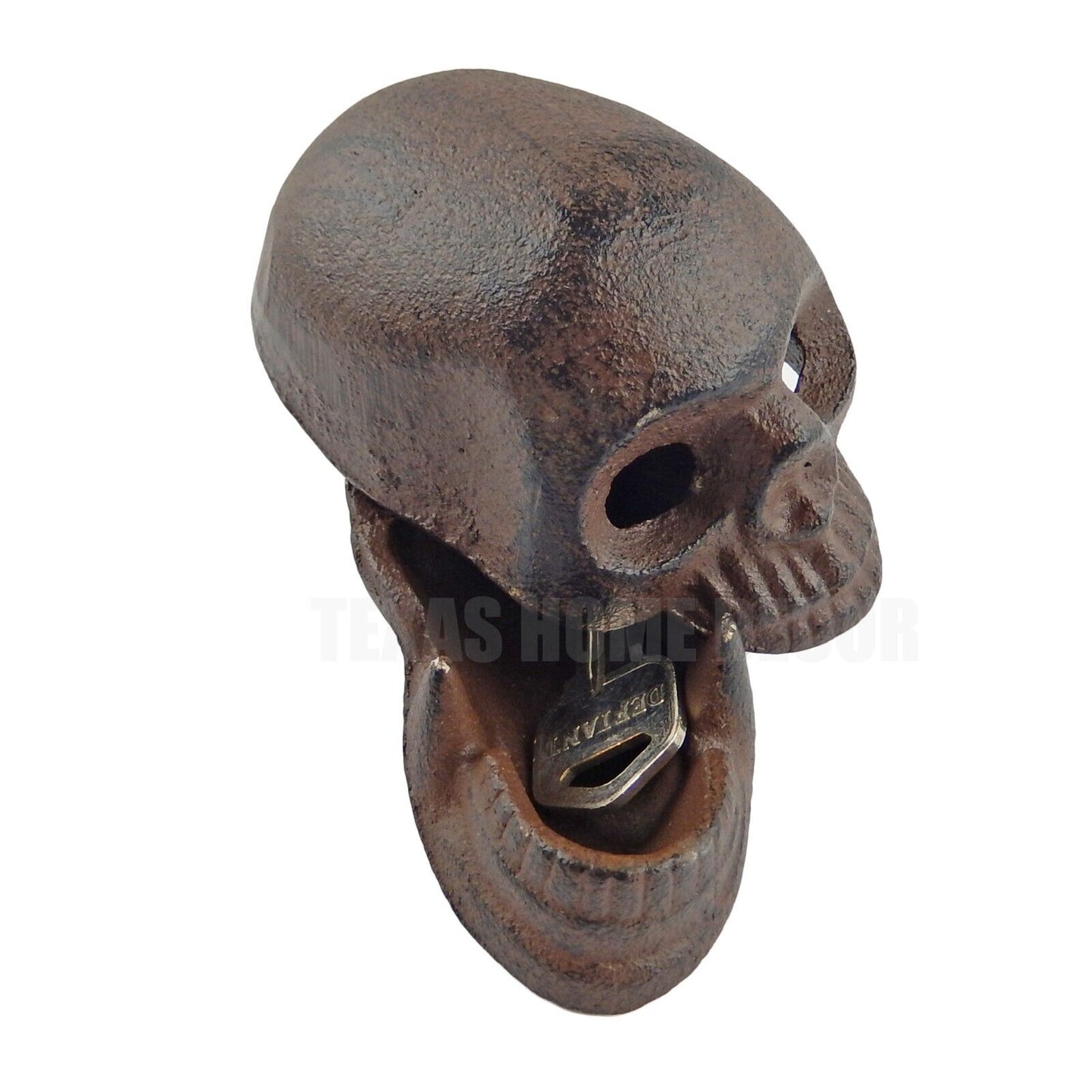 Human Skull Key Box Hider Heavy Duty Cast Iron Garden Porch Decor Rustic Brown