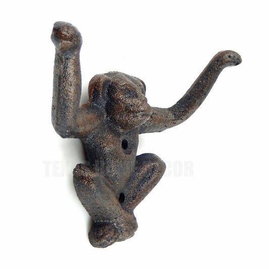 Monkey Double Wall Hook Cast Iron Coat Towel Key Hanger Antique Style Dark Brown