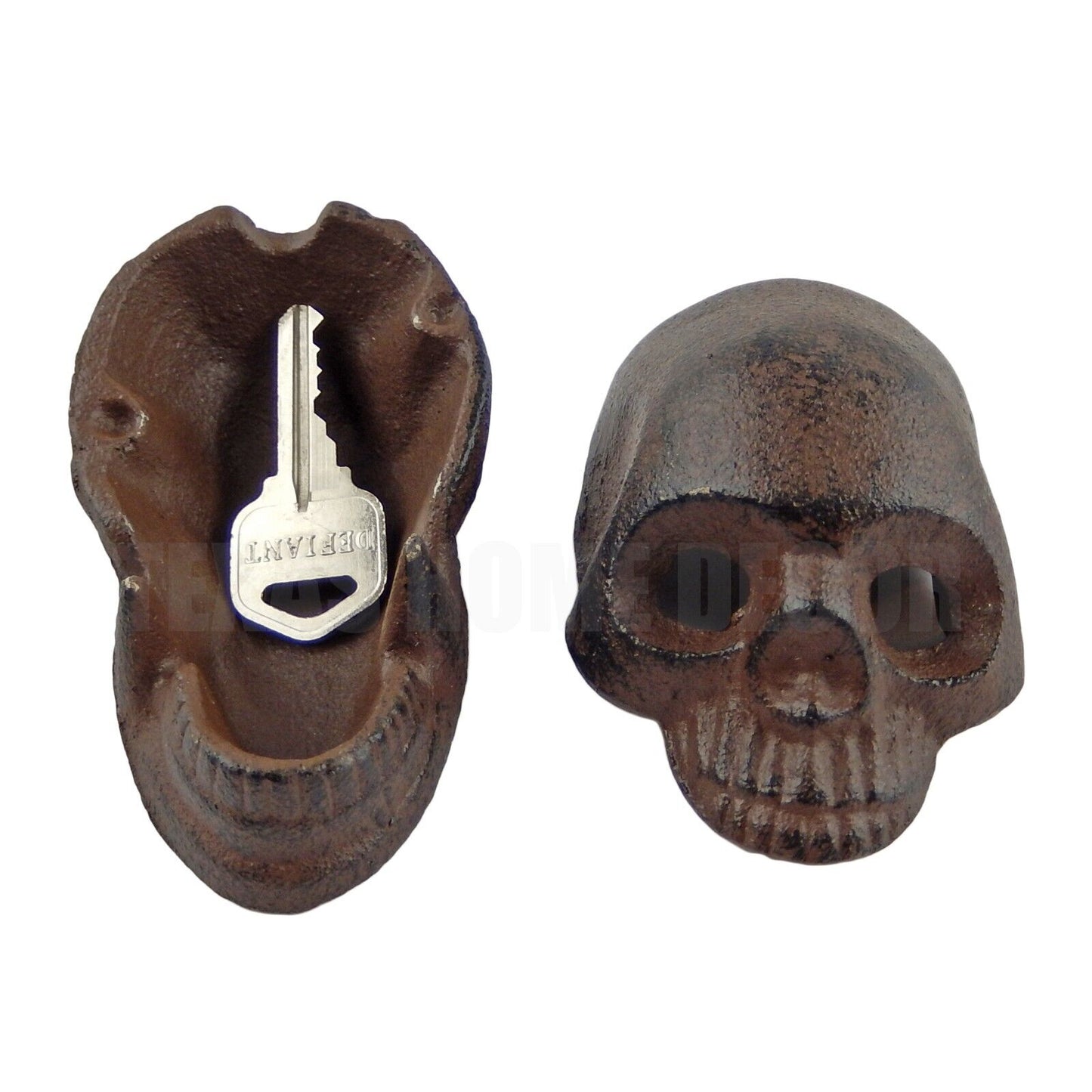 Human Skull Key Box Hider Heavy Duty Cast Iron Garden Porch Decor Rustic Brown