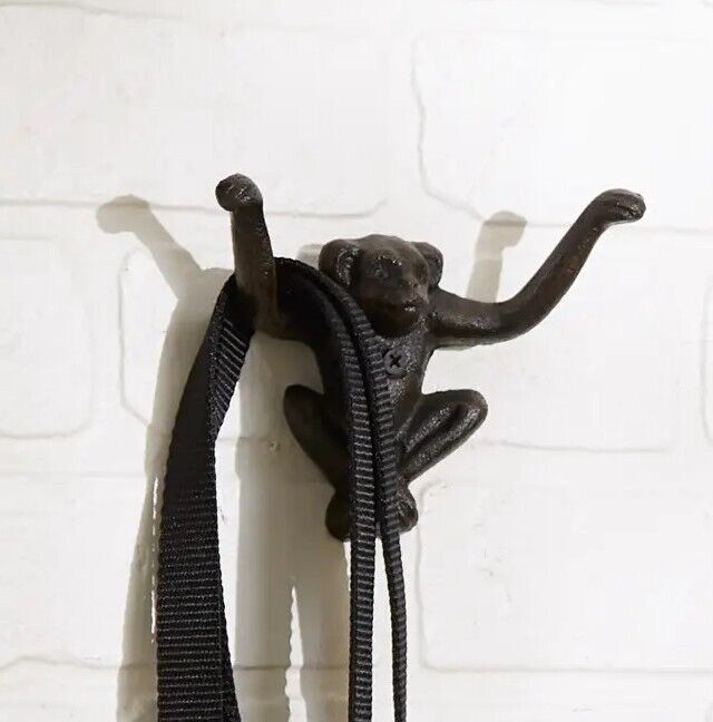 Monkey Double Wall Hook Cast Iron Coat Towel Key Hanger Antique Style Dark Brown
