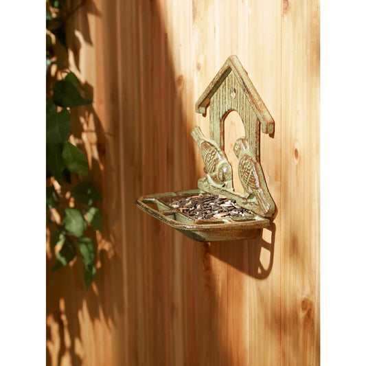 Cast Iron House Bird Feeder Heavy Duty Wall Mounted Verdigris Garden Yard Decor