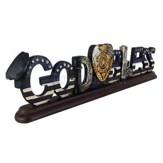 God Bless Police Tabletop Plaque Sign Stars and Stripes Gun Police Badge Cap