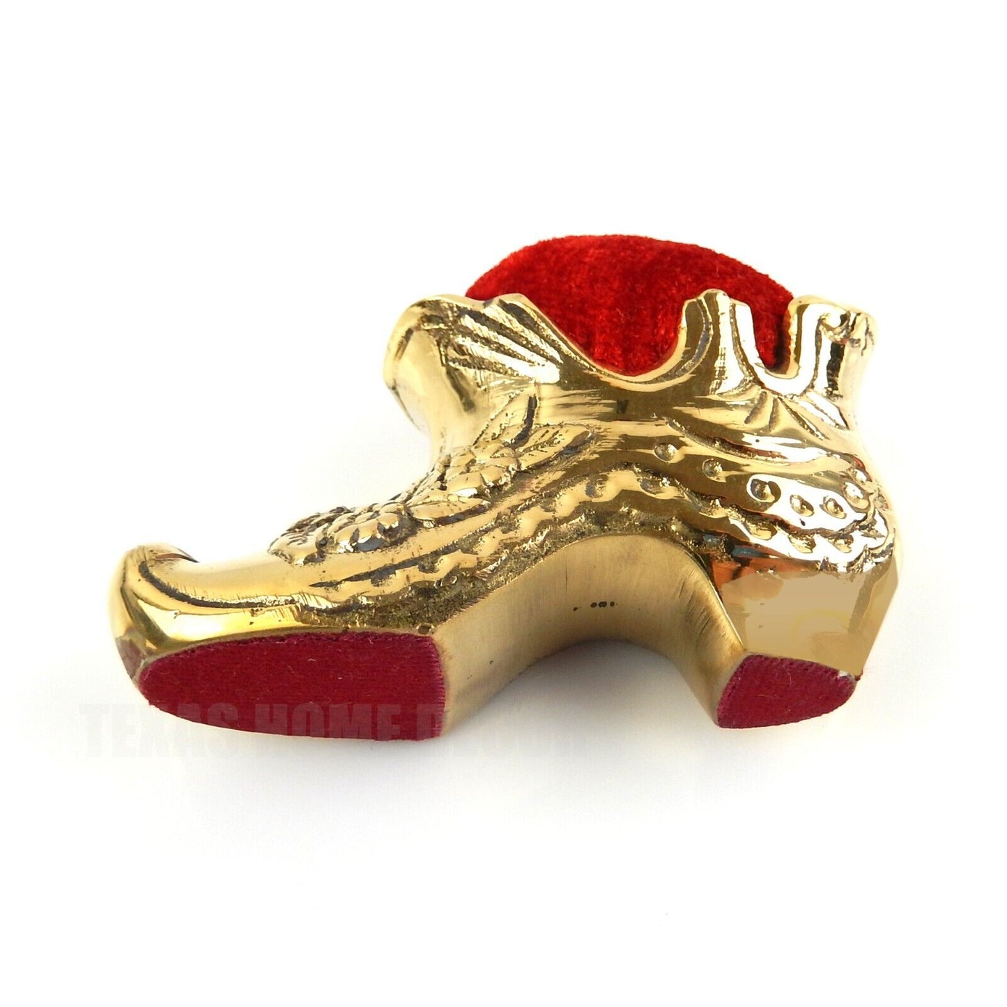 Dress Shoe Victorian Red Velvet Pin Cushion Polished Solid Brass Antique Style